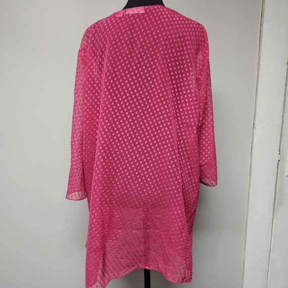 Susan Graver Pink Swiss Dot Sheer Kimono Shrug Beach Coverup Vacation Wedding - Picture 3 of 6